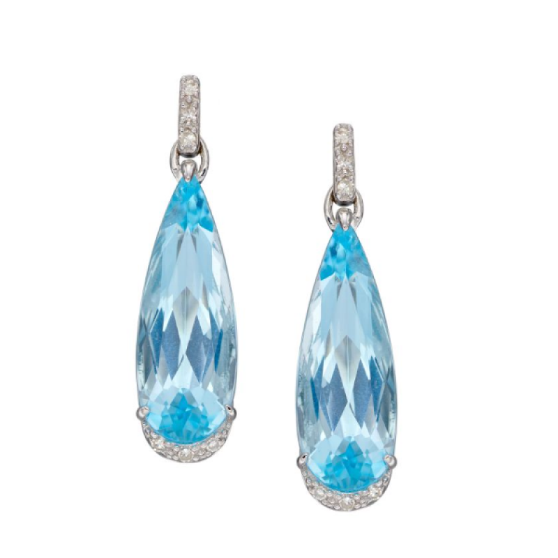 Blue Topaz Teardrop Earrings In White Gold With Diamonds